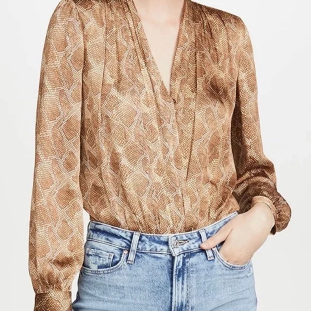 Paige Snakeskin Print V-Neck Bodysuit Blouse